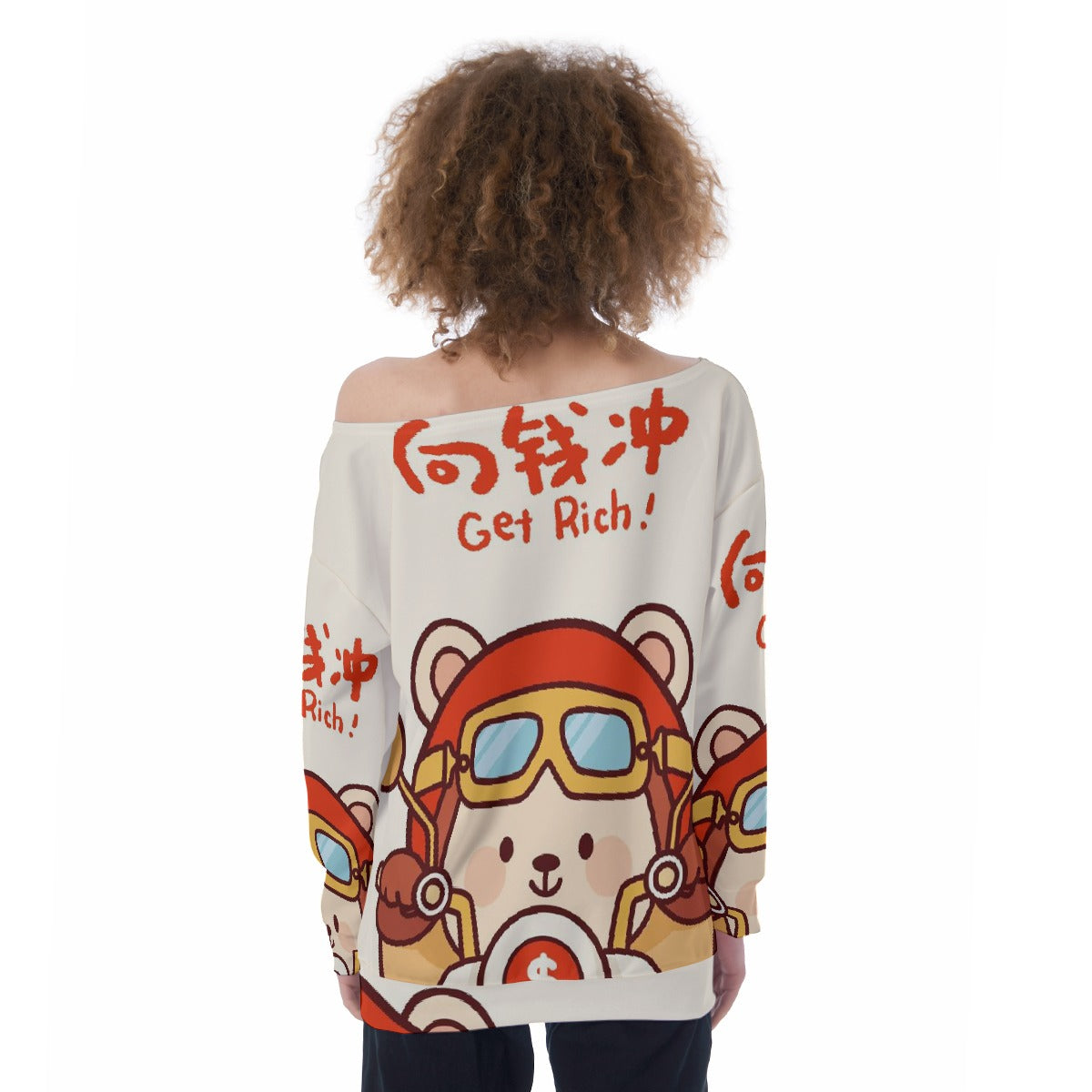 All-Over Print Oversized Women's Off-Shoulder Sweatshirt