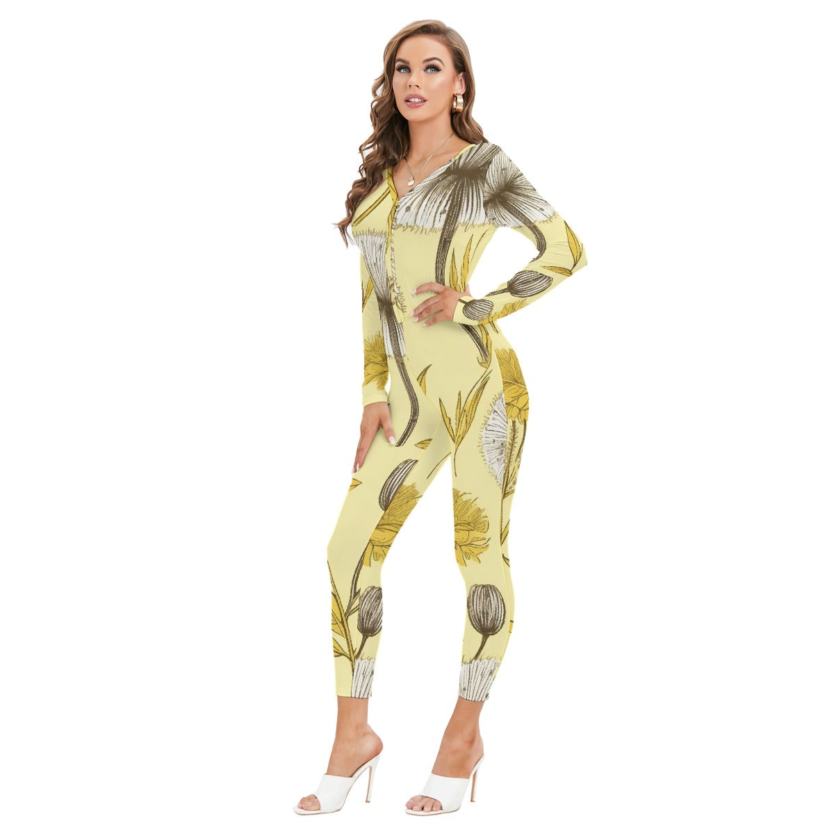 All-Over Print Women's Plunging Neck Jumpsuit