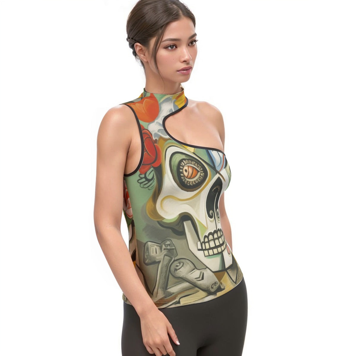 All-Over Print Women's Halter Sleeveless Asymmetrical Tank Top