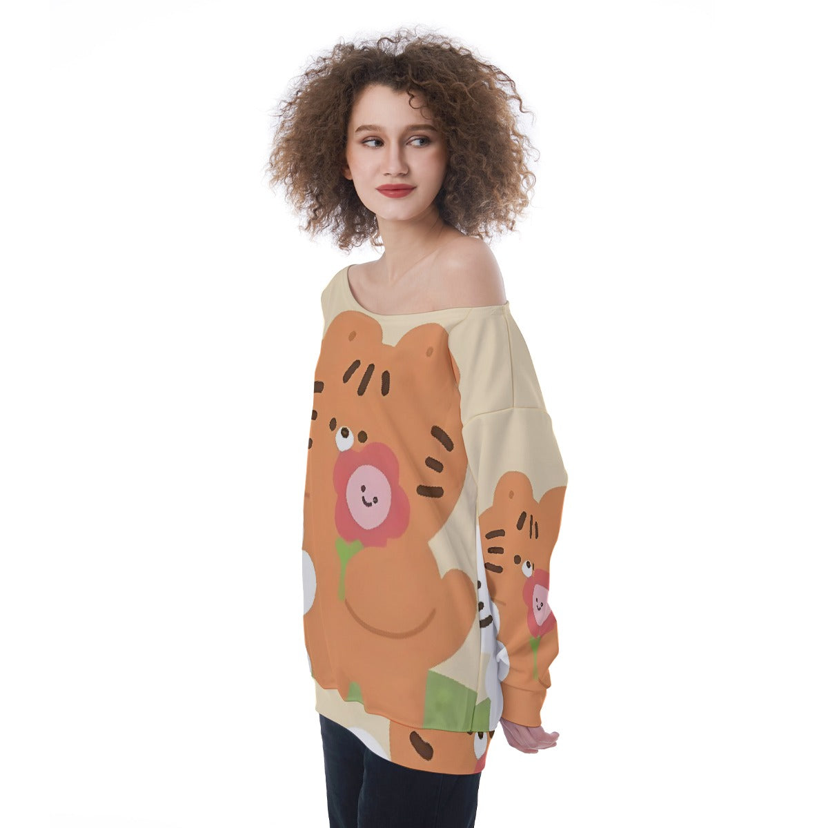 All-Over Print Oversized Women's Off-Shoulder Sweatshirt