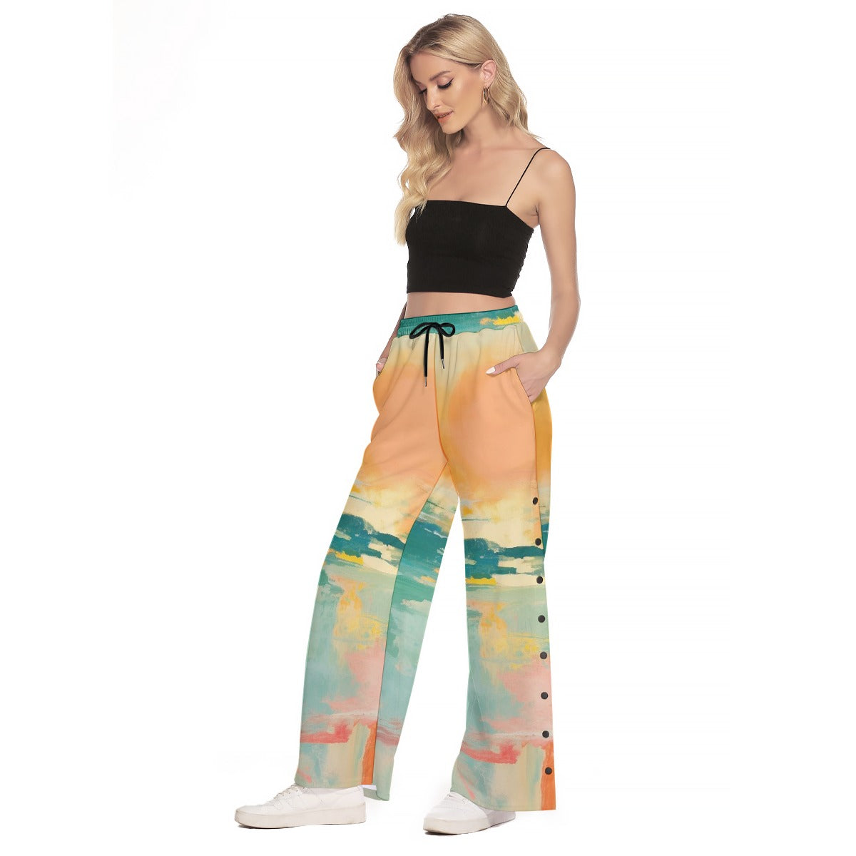 All-Over Print Women's Side Slit Snap Button Trousers