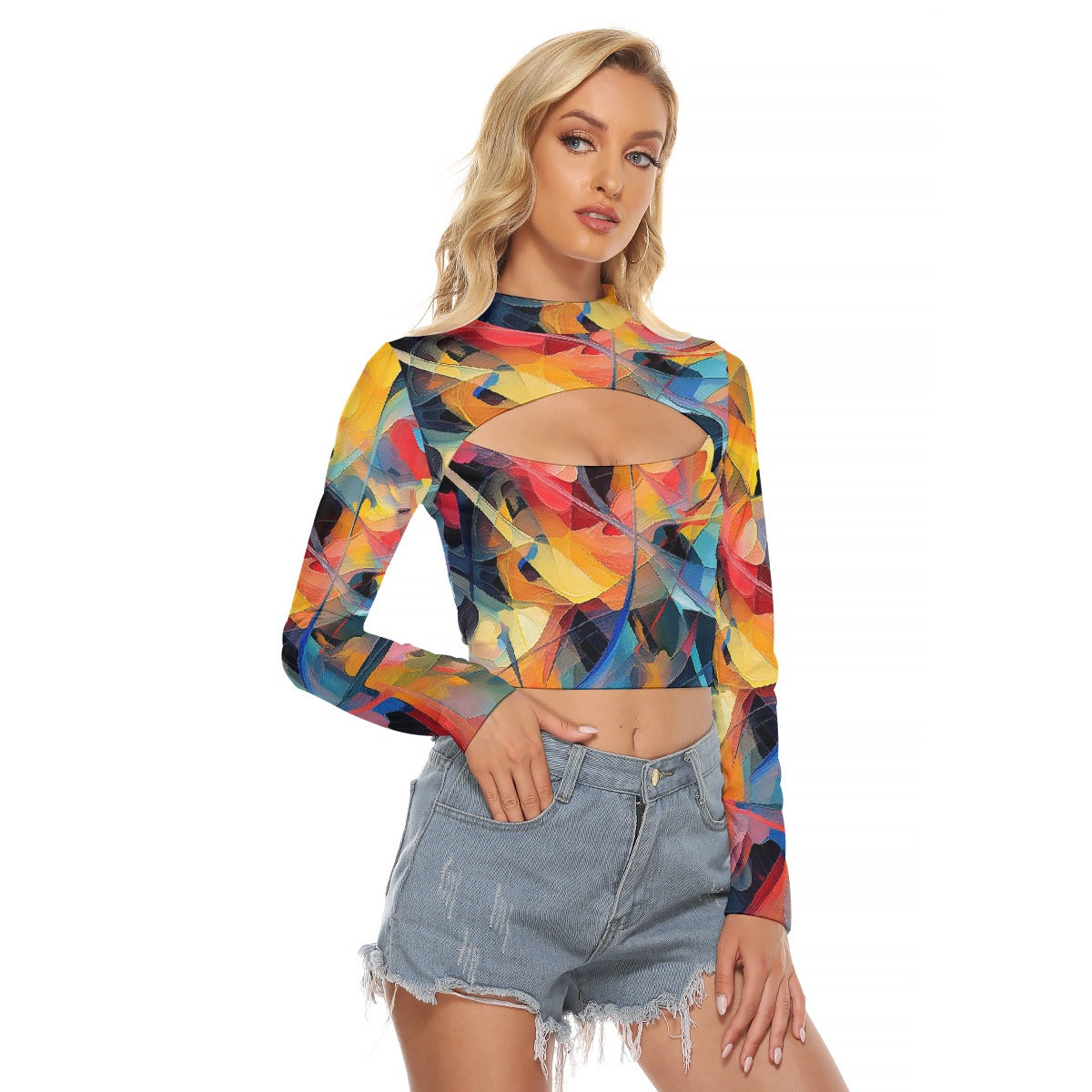 All-Over Print Women's Hollow Chest Keyhole Tight Crop Top