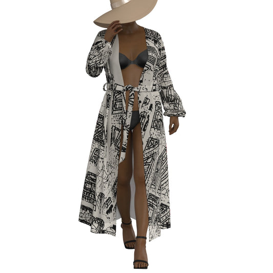 All-Over Print Women's Lace-up Chiffon Robe