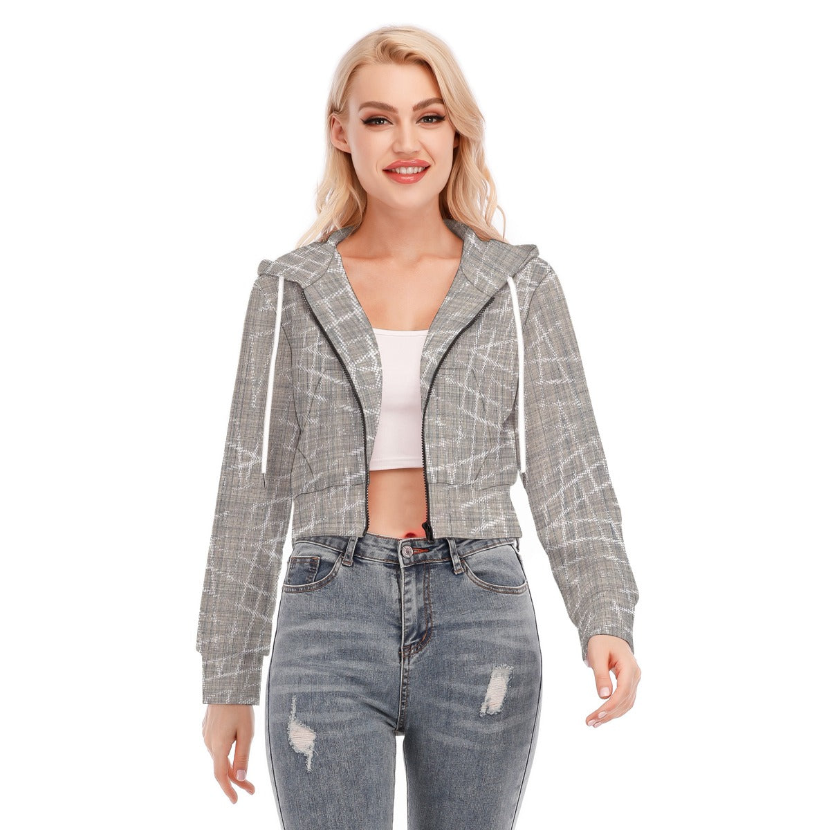 All-Over Print Women's Crop Top Hoodie With Zipper Closure