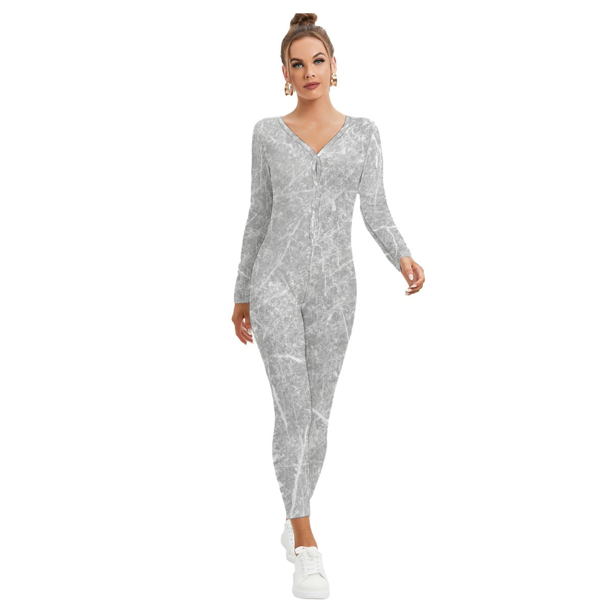 All-Over Print Women's Plunging Neck Jumpsuit
