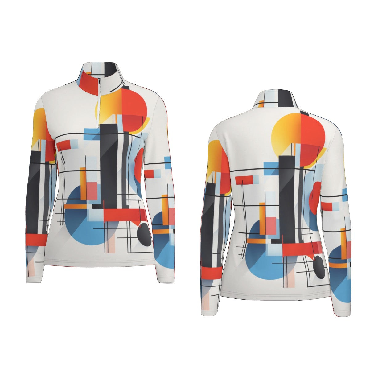 All-Over Print Women's Sports Collar Jersey With Long Sleeve