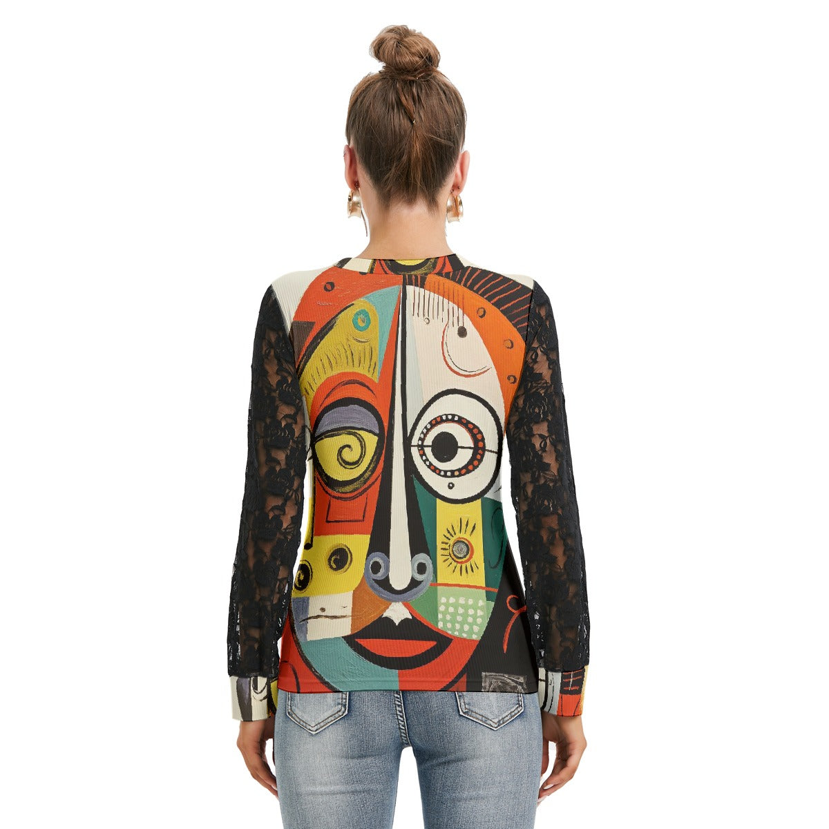 All-Over Print Women's T-shirt And Sleeve With Black Lace