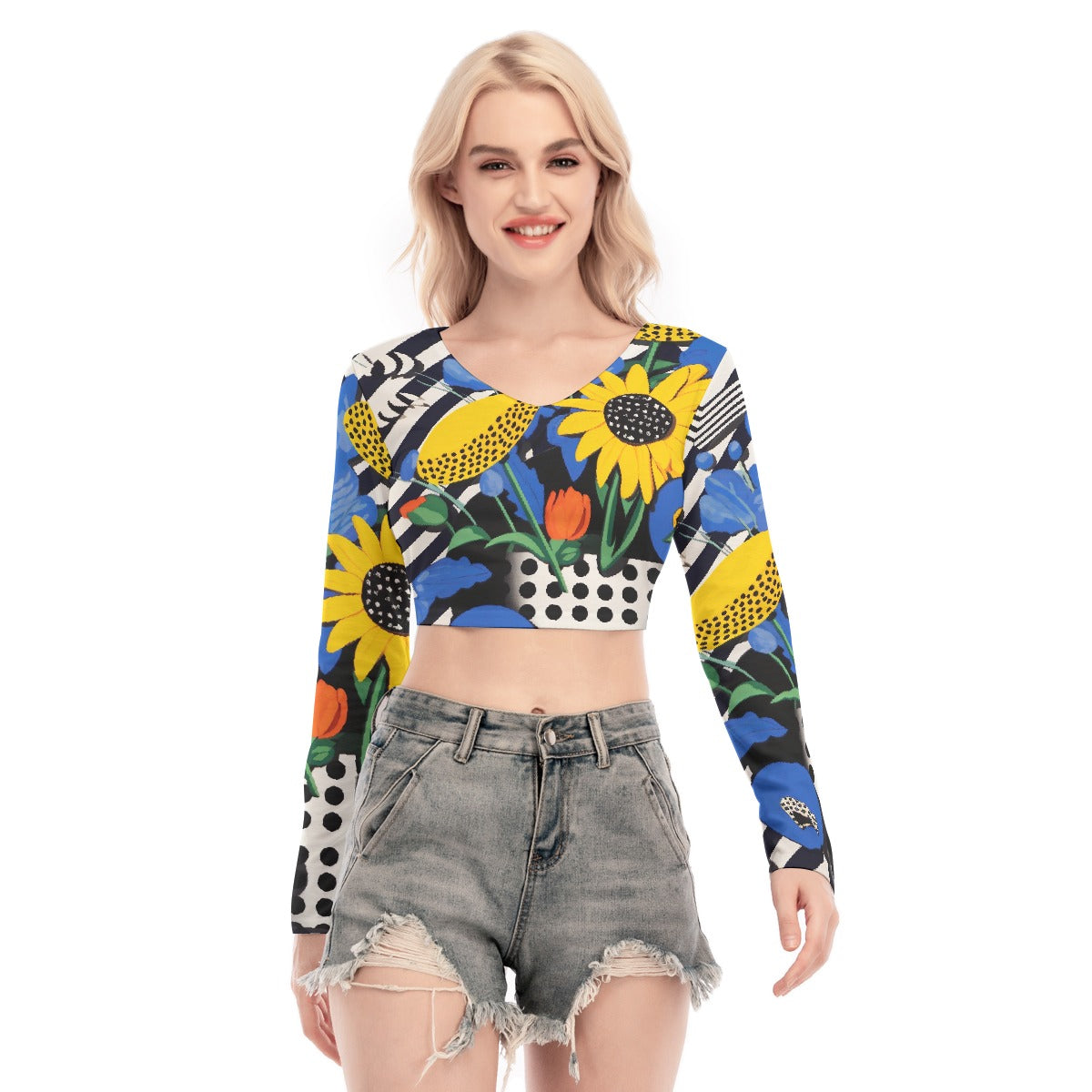 All-Over Print Women's Back Hollow T-shirt With Strap