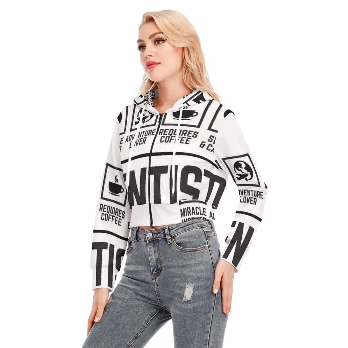 All-Over Print Women's Crop Top Hoodie With Zipper Closure