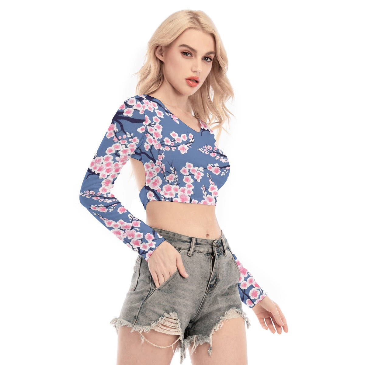 All-Over Print Women's Back Hollow T-shirt With Strap