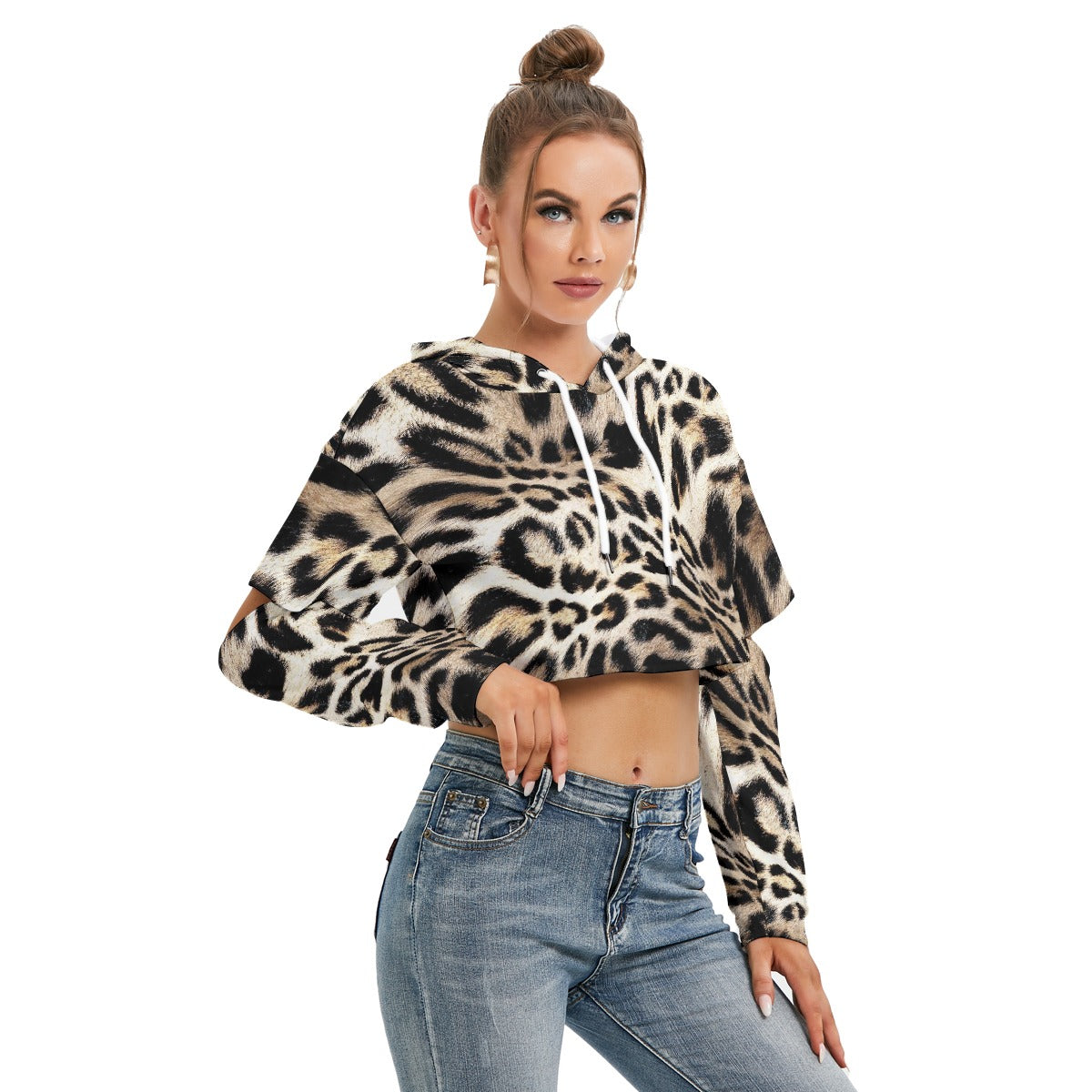 All-Over Print Women's Heavy Fleece Hoodie With Hollow Out Sleeve