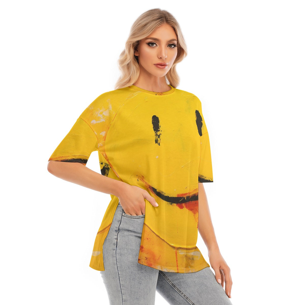 All-Over Print Women's Short Sleeves T-shirt With Hem Split