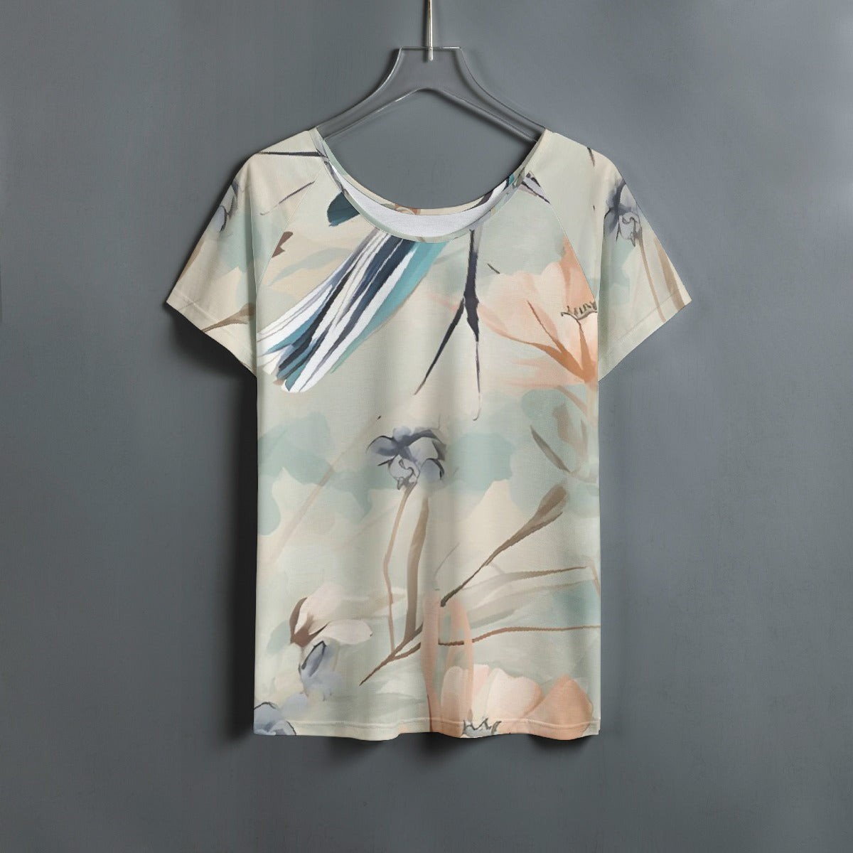 All-Over Print Women's Round Neck T-shirt With Raglan Sleeve