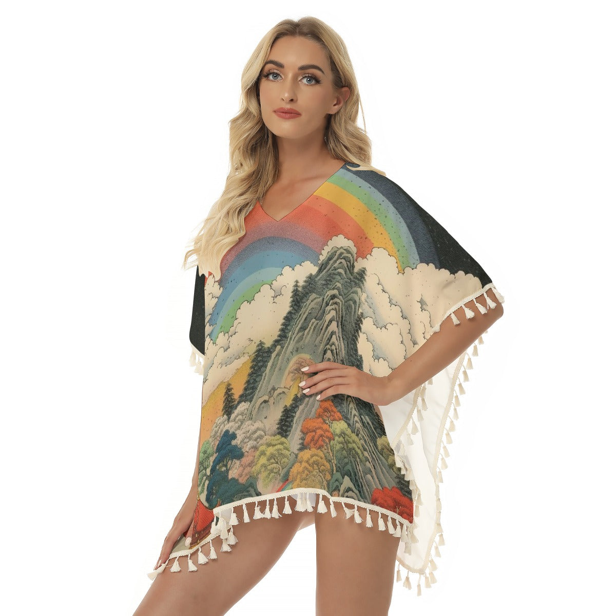 All-Over Print Women's Square Fringed Shawl