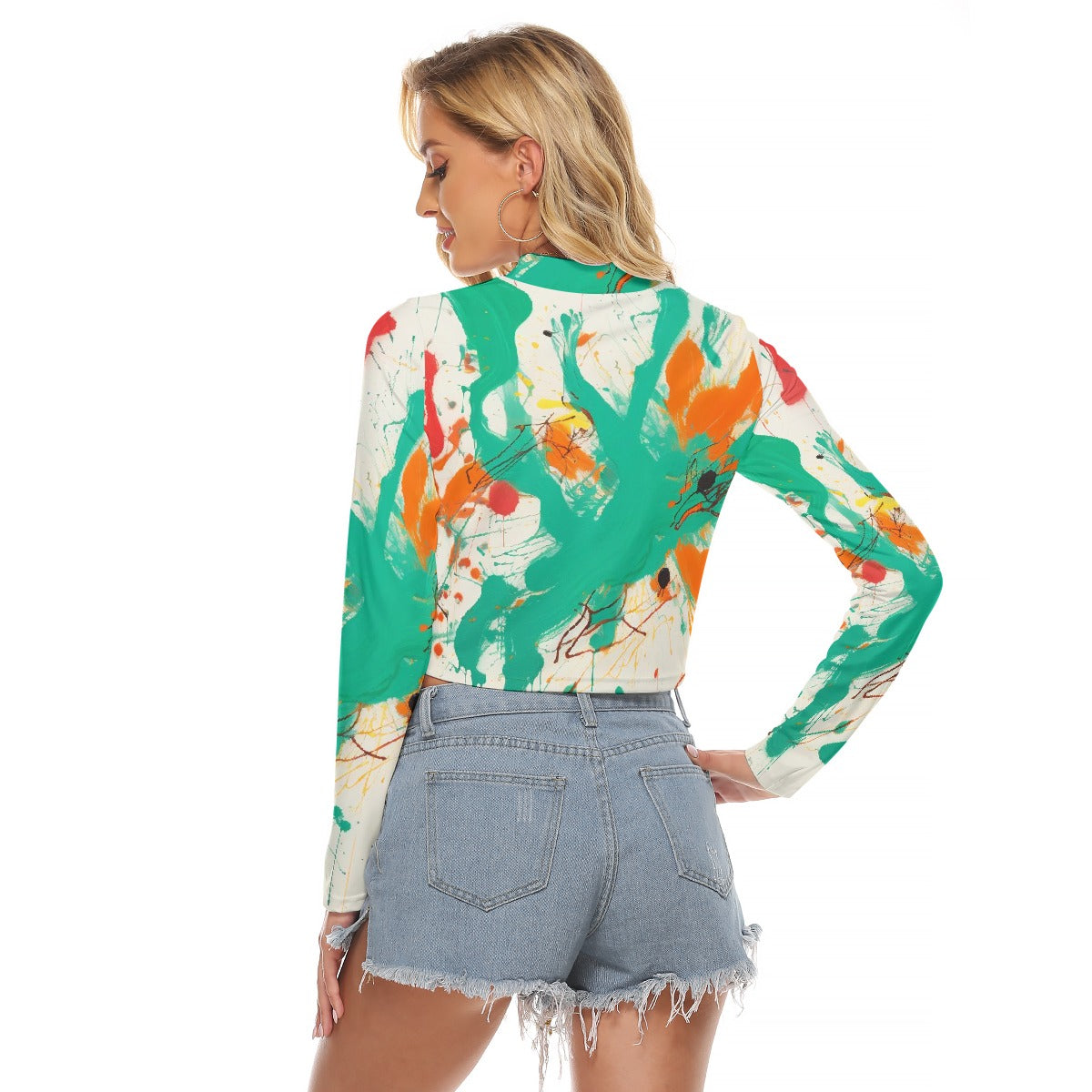 All-Over Print Women's Hollow Chest Keyhole Tight Crop Top