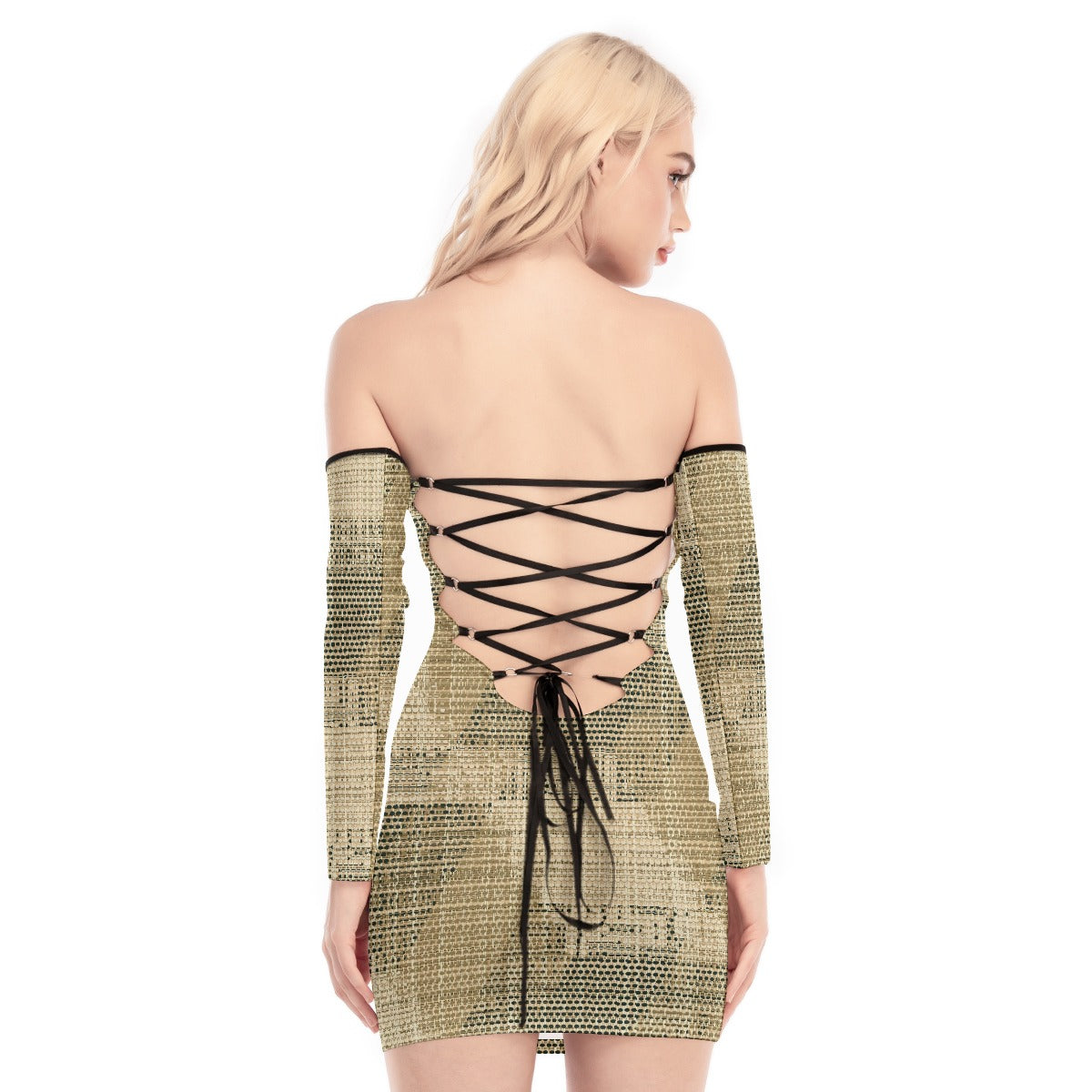 All-Over Print Women's Off-shoulder Back Lace-up Dress