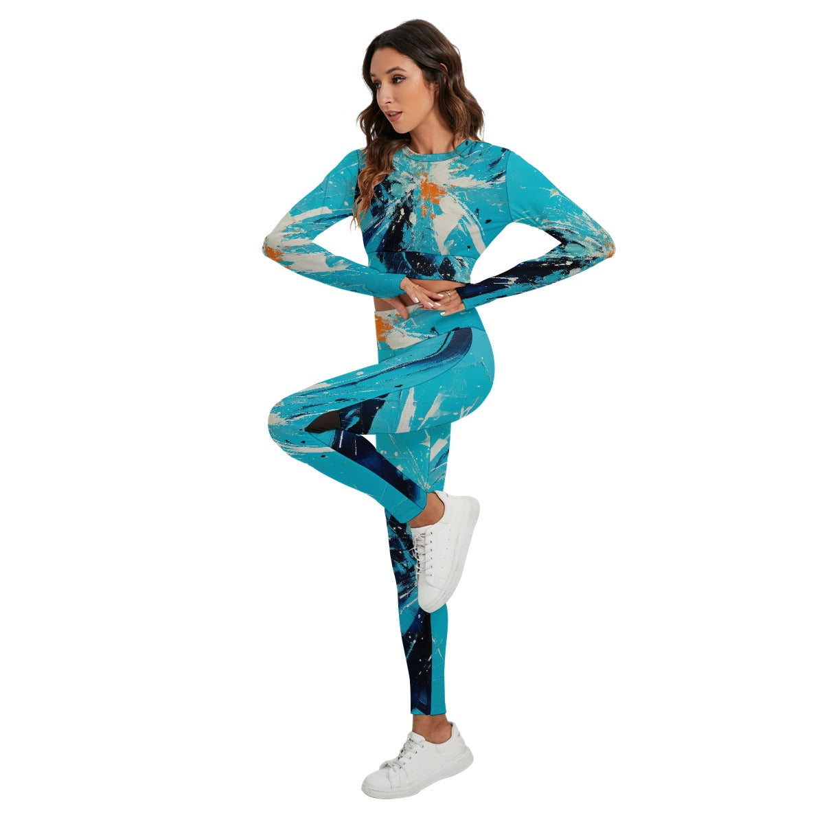 All-Over Print Women's Sport Set With Backless Top And Leggings