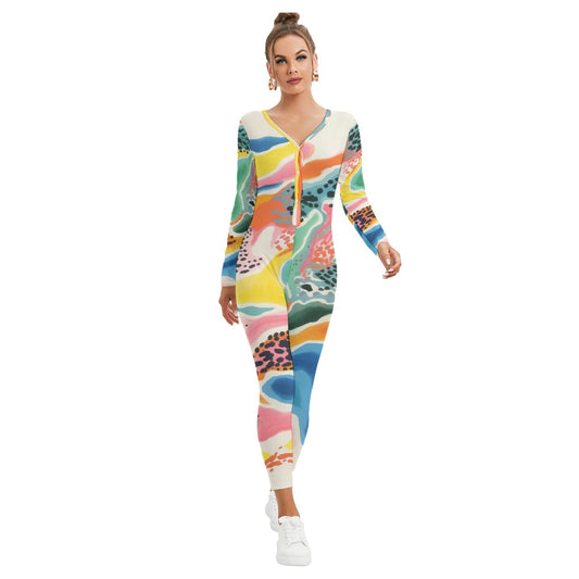 All-Over Print Women's Plunging Neck Jumpsuit