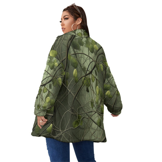 All-Over Print Unisex Borg Fleece Stand-up Collar Coat With Zipper Closure(Plus Size)