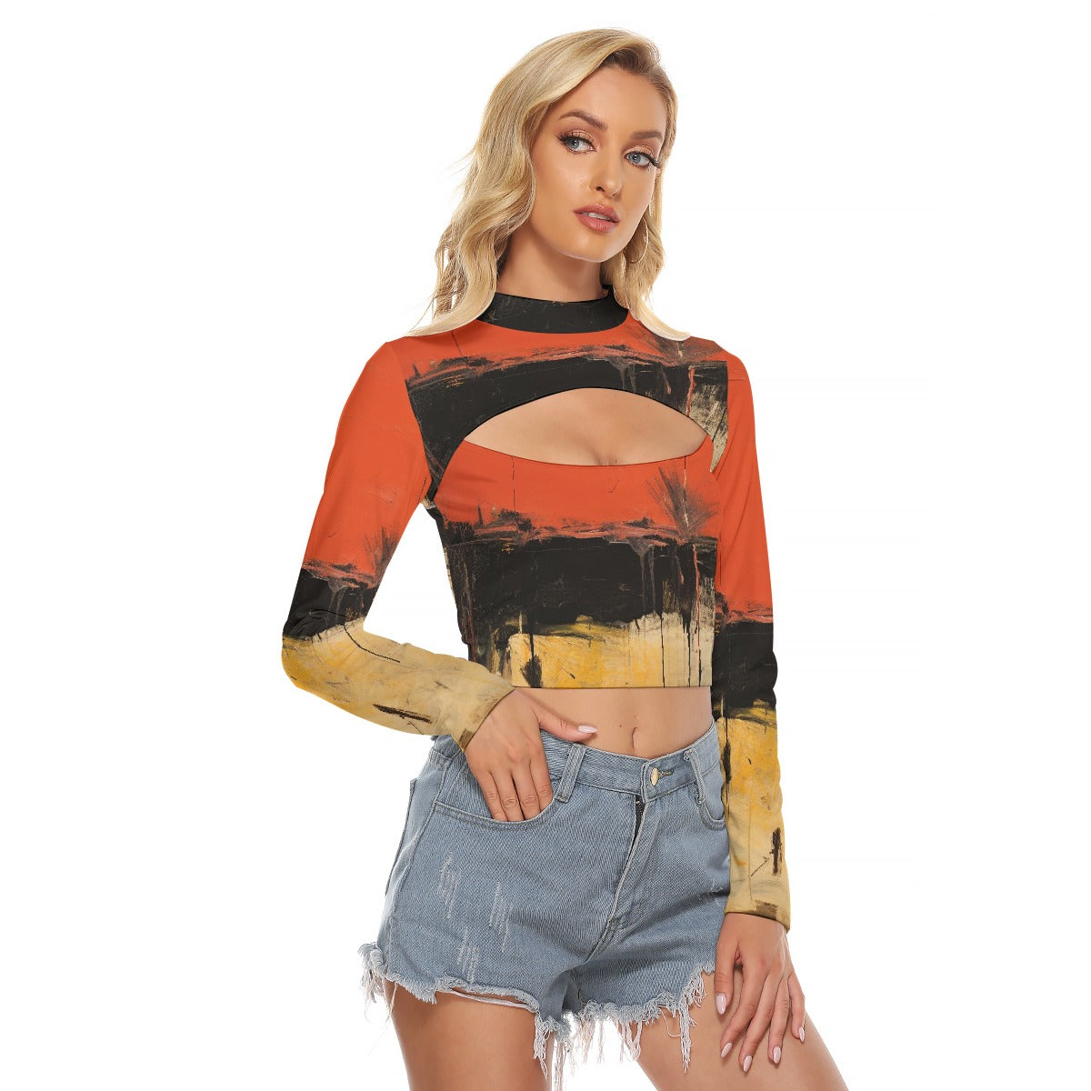 All-Over Print Women's Hollow Chest Keyhole Tight Crop Top
