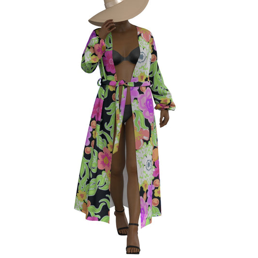 All-Over Print Women's Lace-up Chiffon Robe