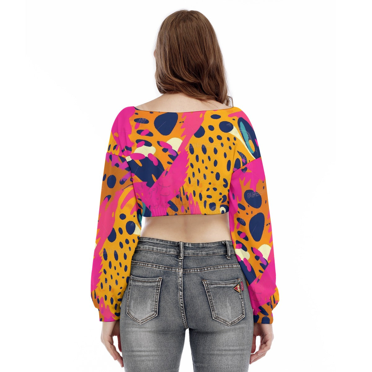 All-Over Print Women's V-neck Long Sleeve Cropped Sweatshirt