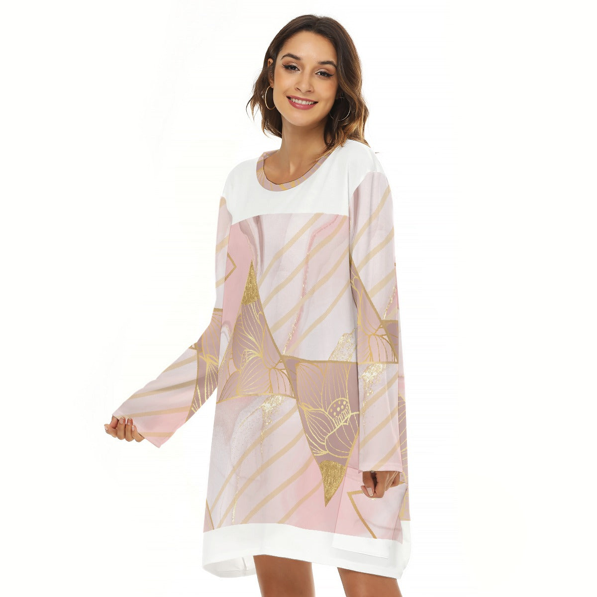 All-Over Print  Women's Loose Crew Neck Dress