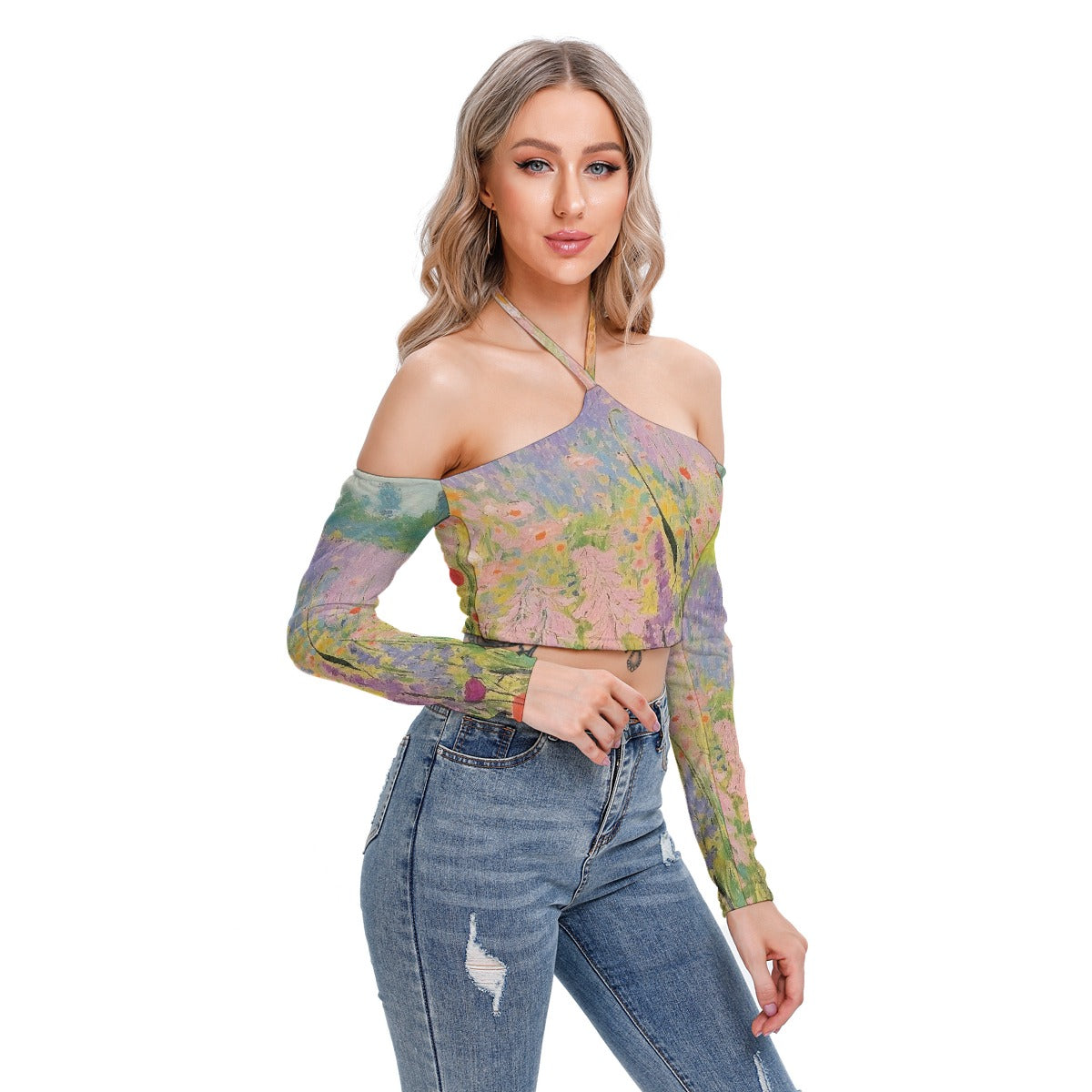 All-Over Print Women's Halter Lace-up Top