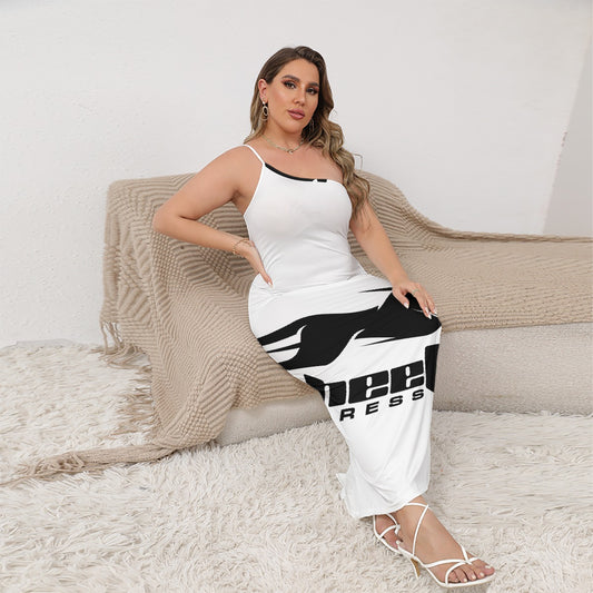 All-Over Print Women's Oblique-Shoulder Exposure Dress With Side Split (Plus Size)