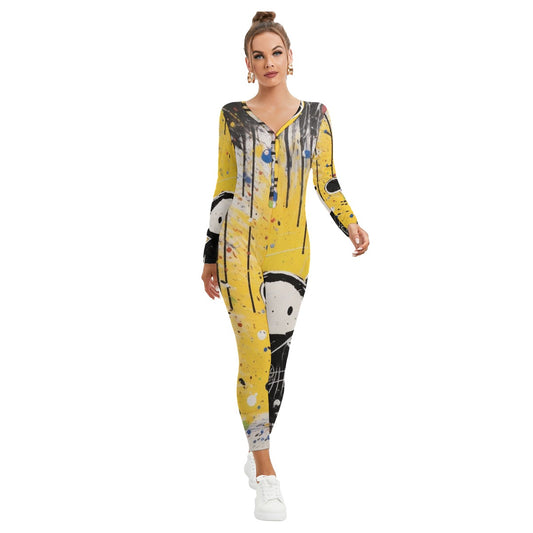 All-Over Print Women's Plunging Neck Jumpsuit