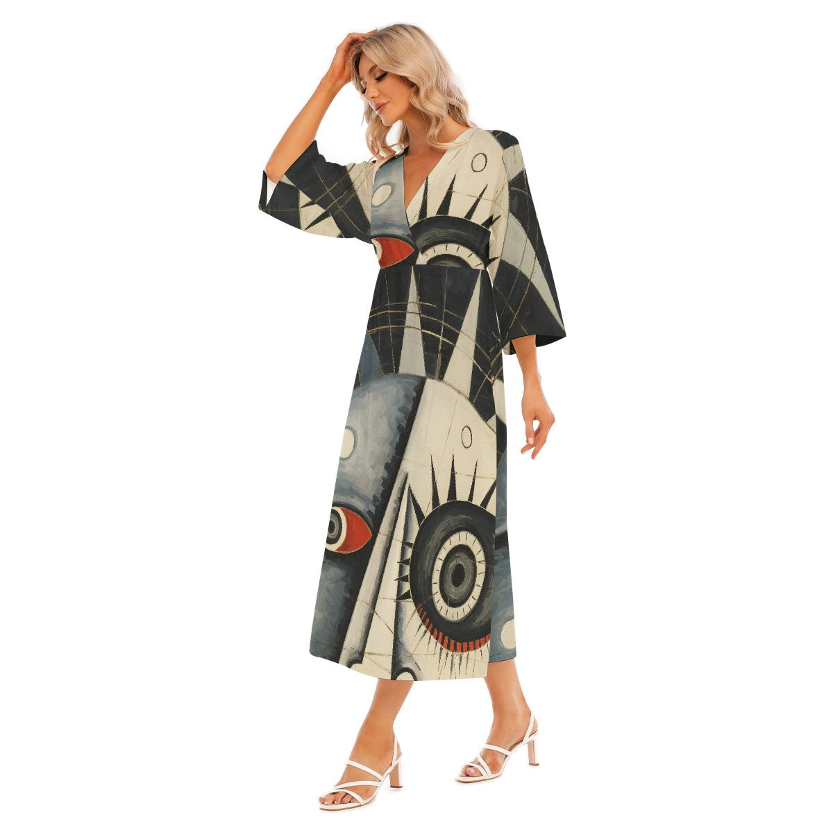 All-Over Print Women's Mid-Sleeve Long Dress