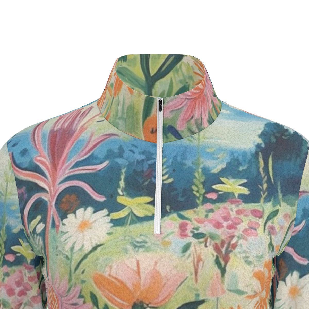 All-Over Print Women's Sports Collar Jersey With Long Sleeve