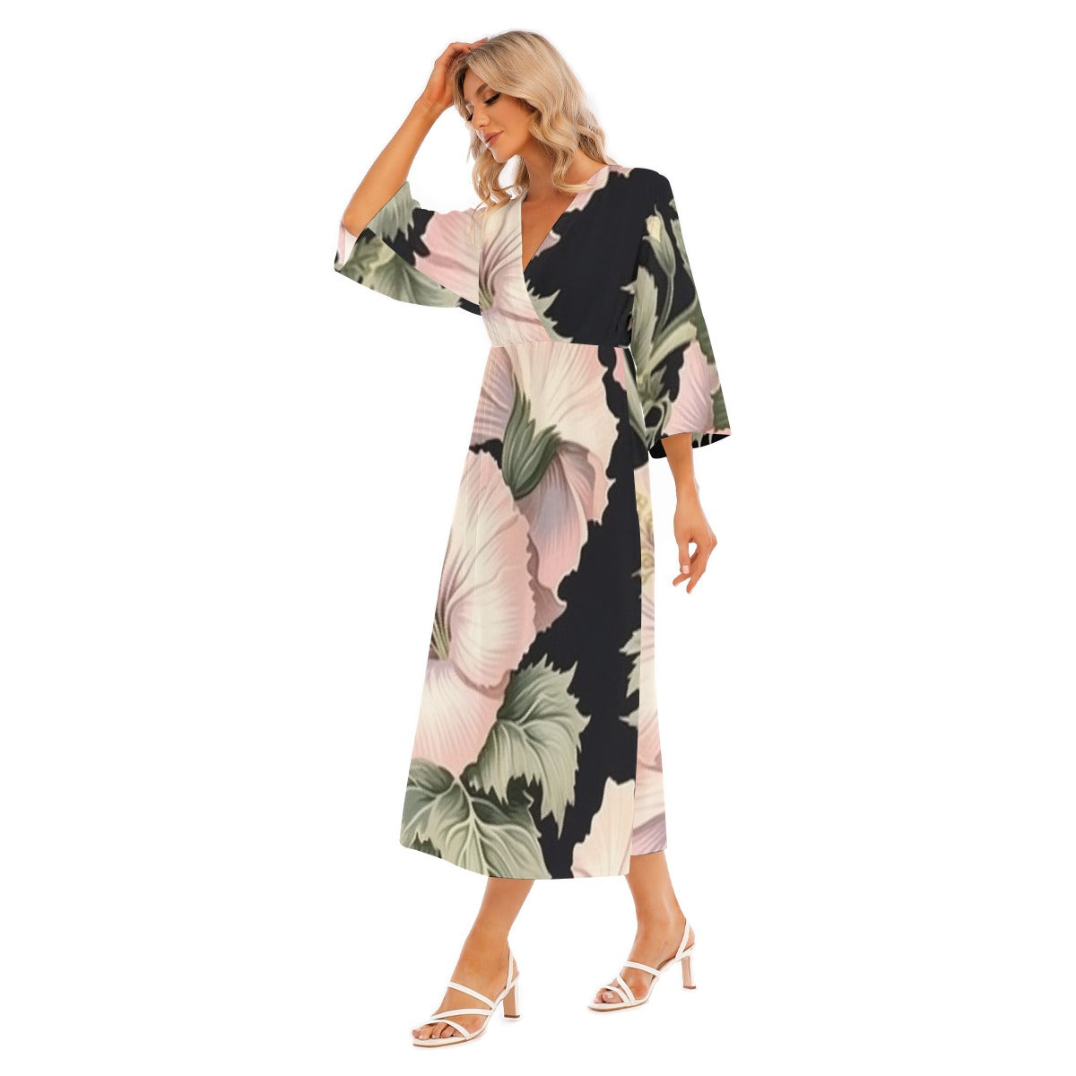 All-Over Print Women's Mid-Sleeve Long Dress