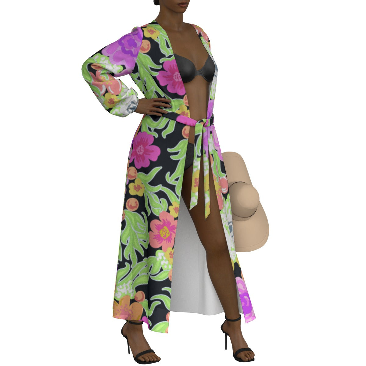 All-Over Print Women's Lace-up Chiffon Robe