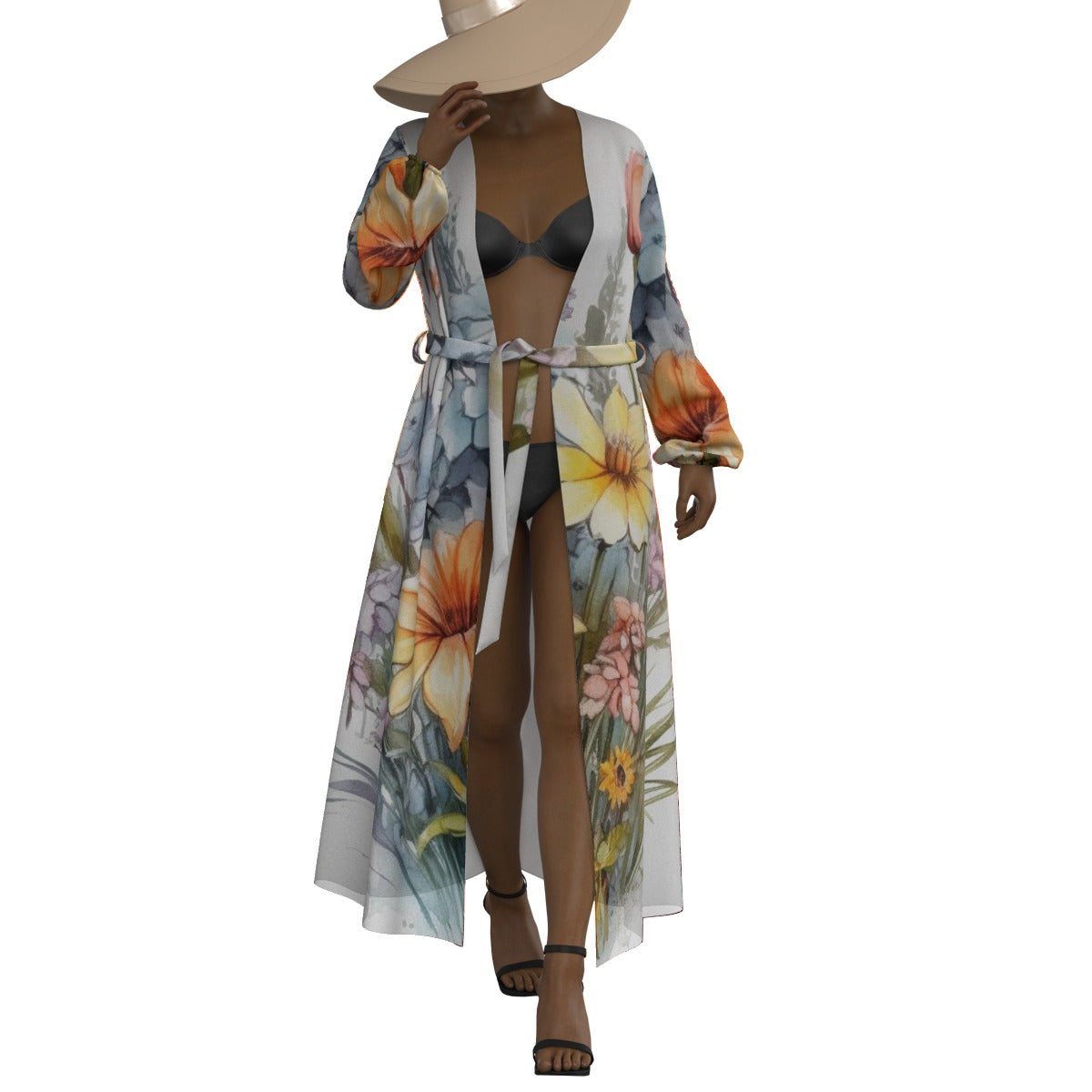 All-Over Print Women's Lace-up Chiffon Robe