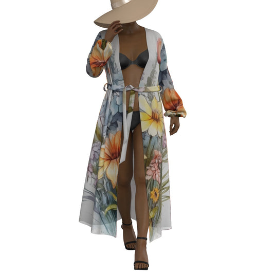 All-Over Print Women's Lace-up Chiffon Robe