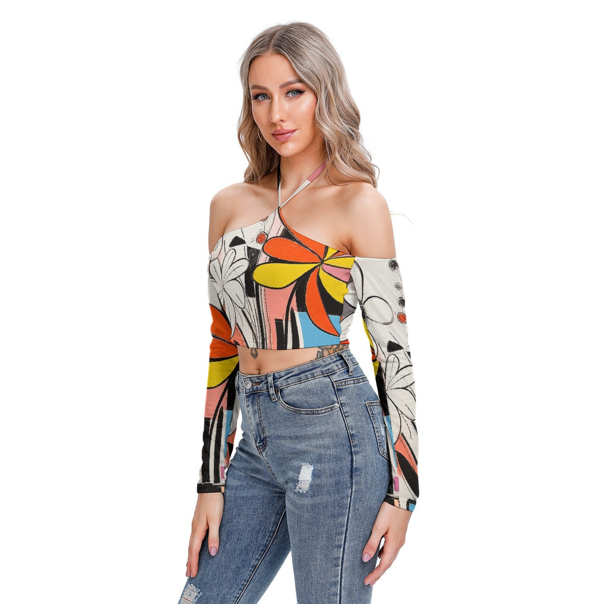 All-Over Print Women's Halter Lace-up Top