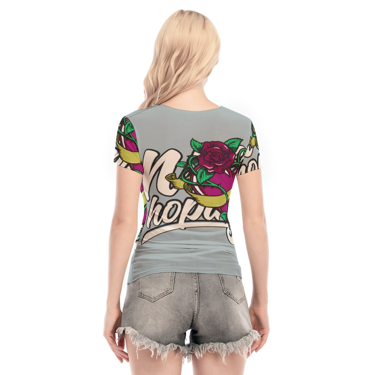 All-Over Print Women's Short Sleeve Mesh Blouse