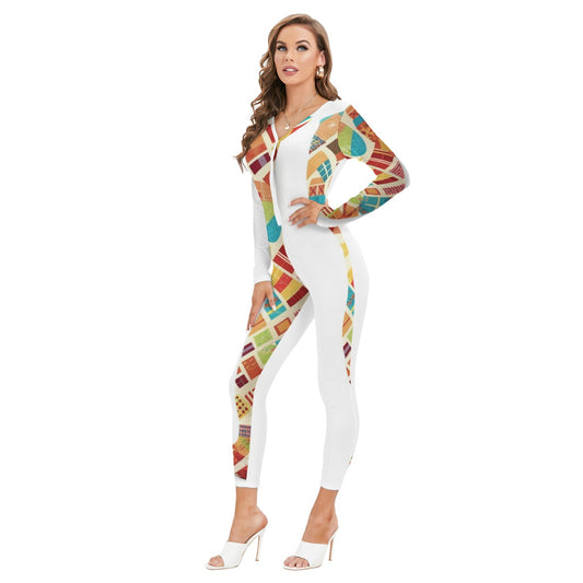 All-Over Print Women's Plunging Neck Jumpsuit