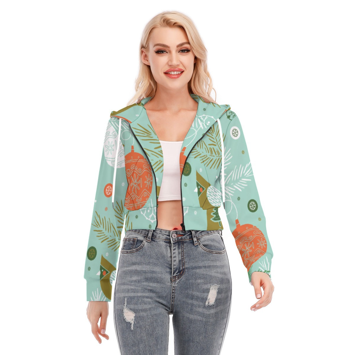 All-Over Print Women's Crop Top Hoodie With Zipper Closure