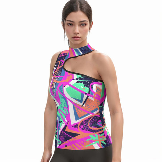 All-Over Print Women's Halter Sleeveless Asymmetrical Tank Top
