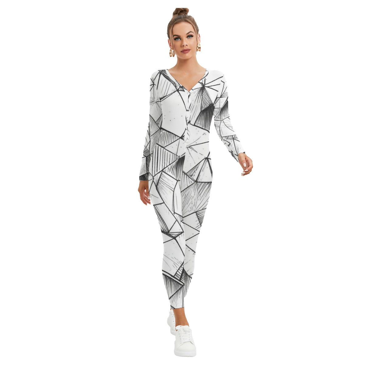 All-Over Print Women's Plunging Neck Jumpsuit