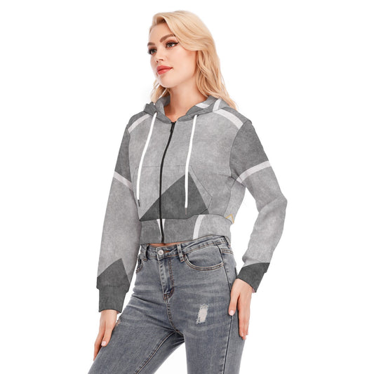 All-Over Print Women's Crop Top Hoodie With Zipper Closure