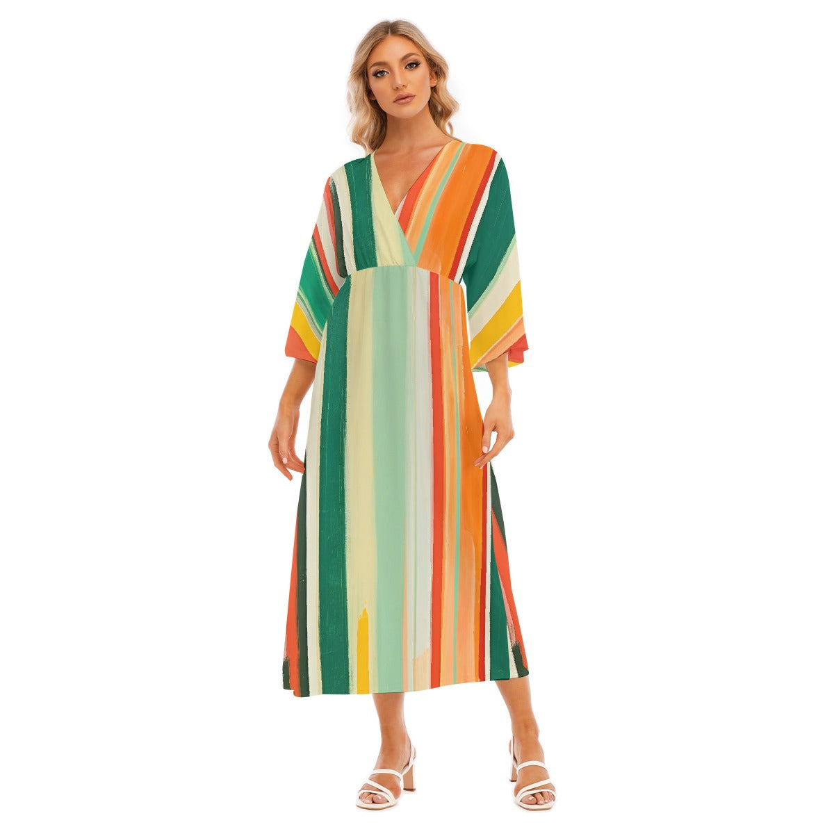 All-Over Print Women's Mid-Sleeve Long Dress