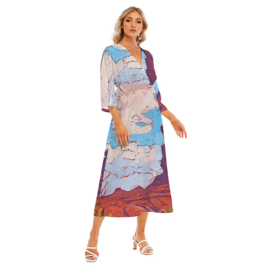 All-Over Print Women's Mid-Sleeve Long Dress