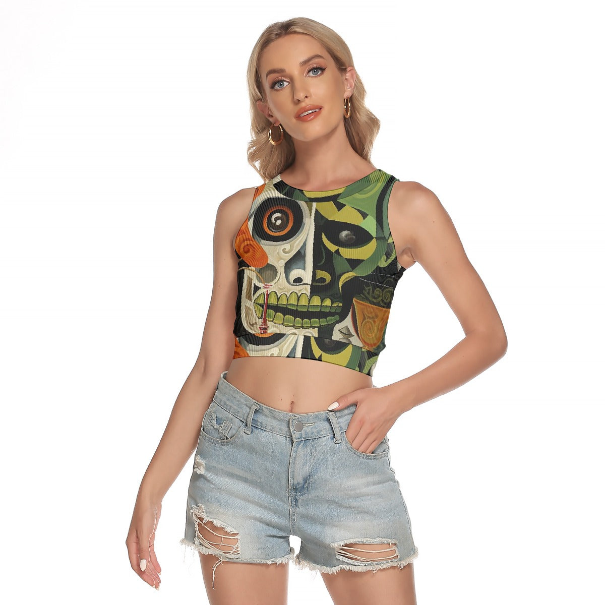 All-Over Print Women's Sleeveless Back Hollow Crop Top