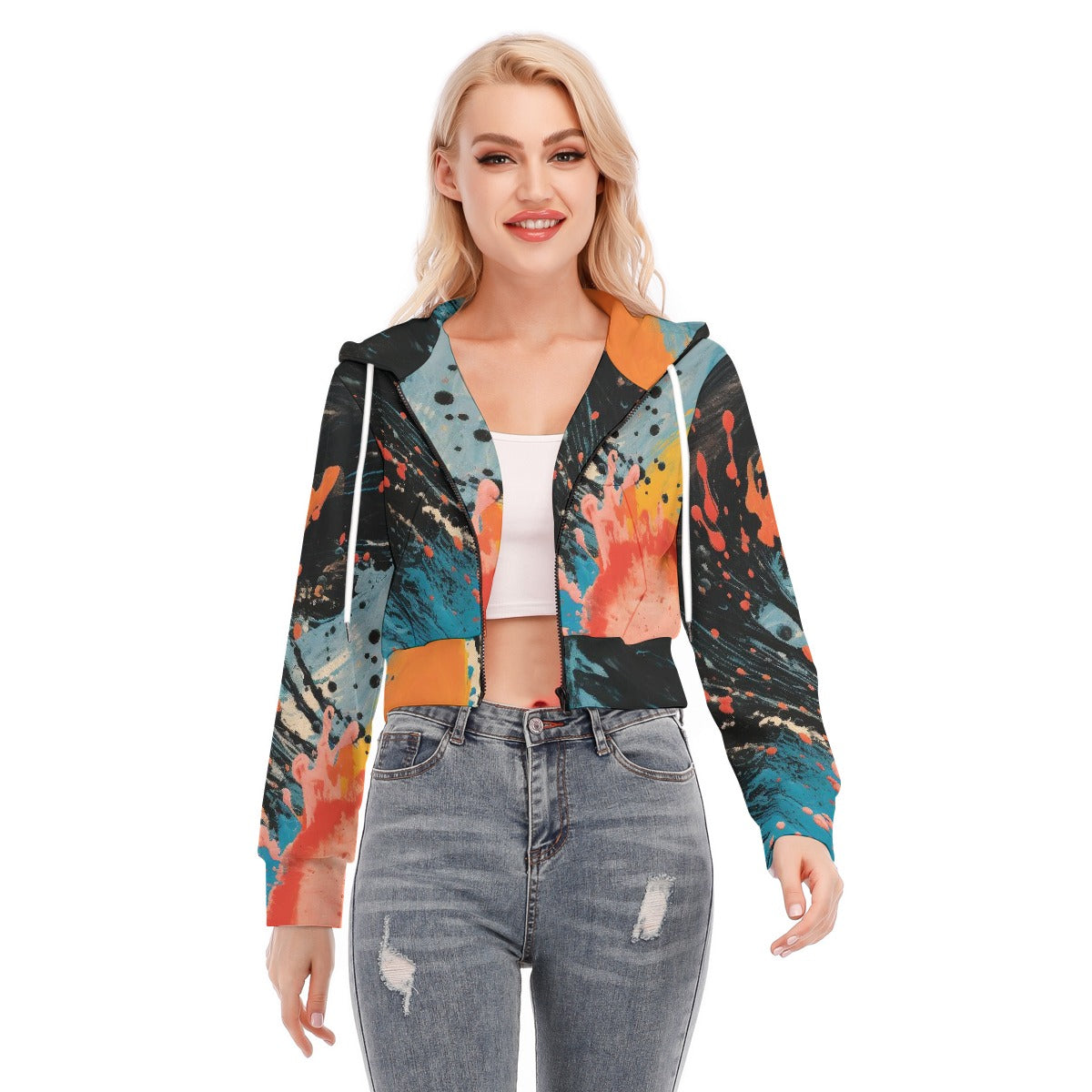 All-Over Print Women's Crop Top Hoodie With Zipper Closure