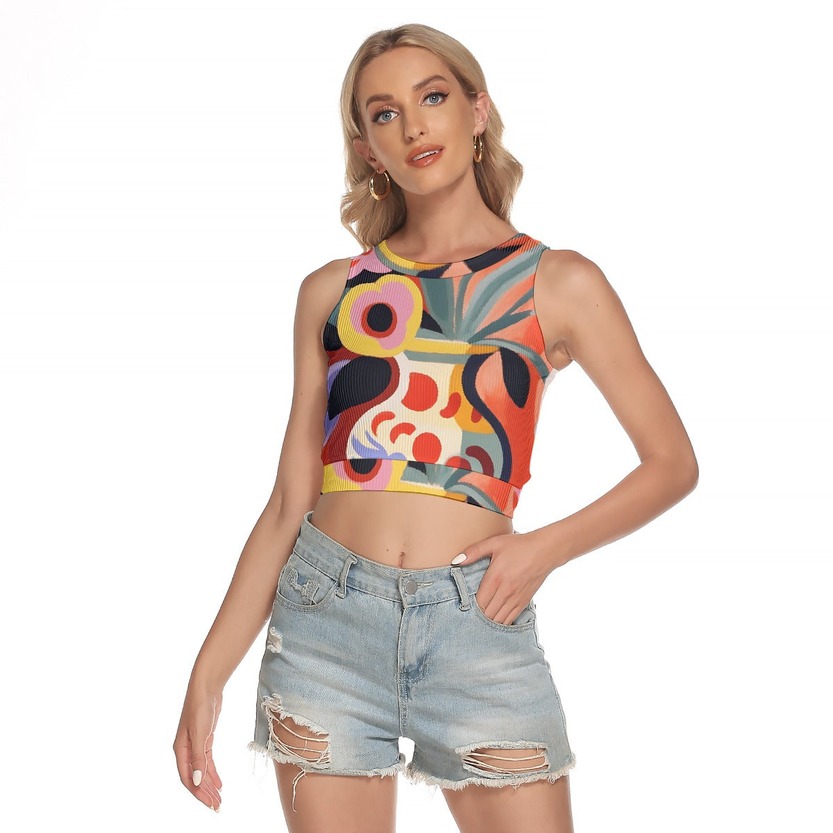 All-Over Print Women's Sleeveless Back Hollow Crop Top