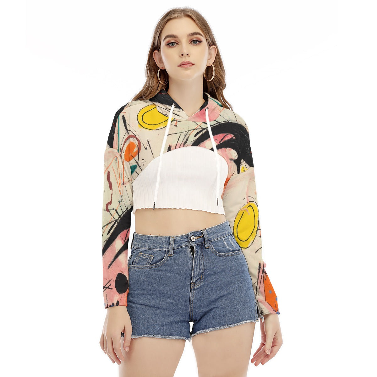 All-Over Print Women's Smock Short Hoodie With Long Sleeve