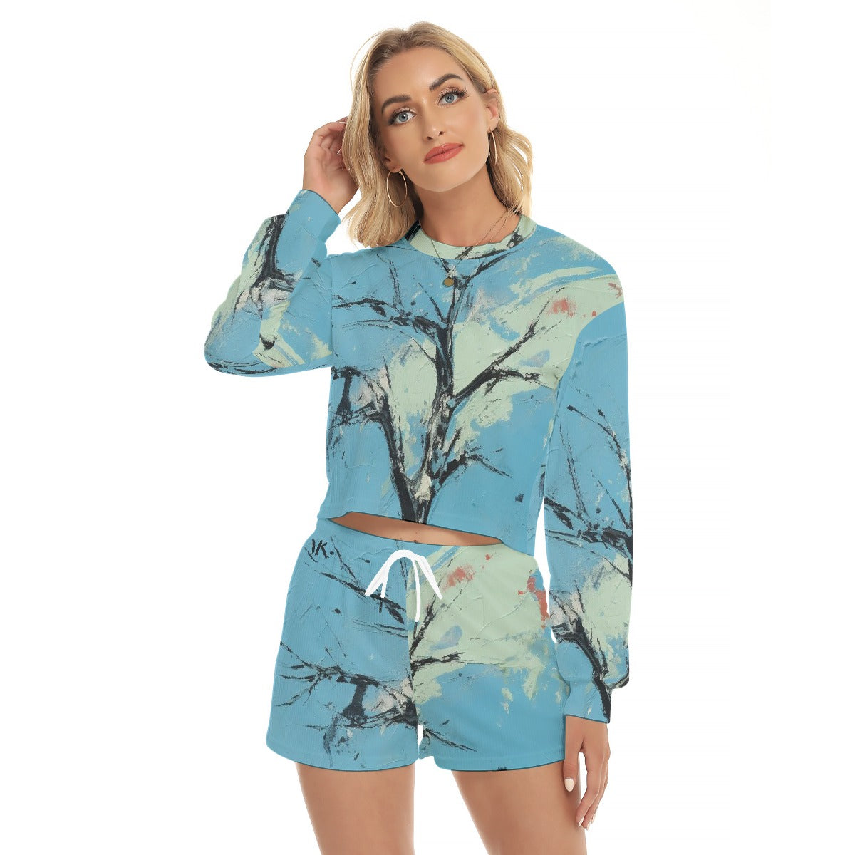 All-Over Print Women's Short Sweatshirt And Pants Suit
